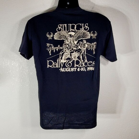 VTG 1986 Sturgis Black Hills Motorcycle Rally Races Black Graphic T-Shirt Large - Picture 8 of 9
